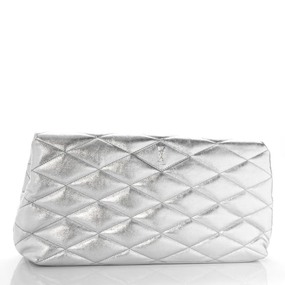 Saint Laurent Metallic Lambskin Quilted Sade Puffer Envelope Clutch Argento 3 of 11