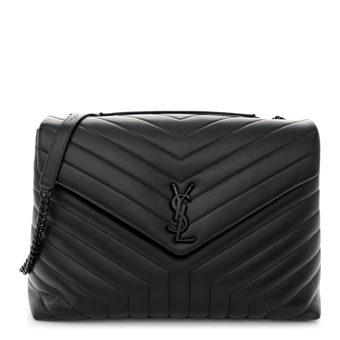 Calfskin Y Quilted Monogram Monochrome Large Loulou Chain Satchel Black