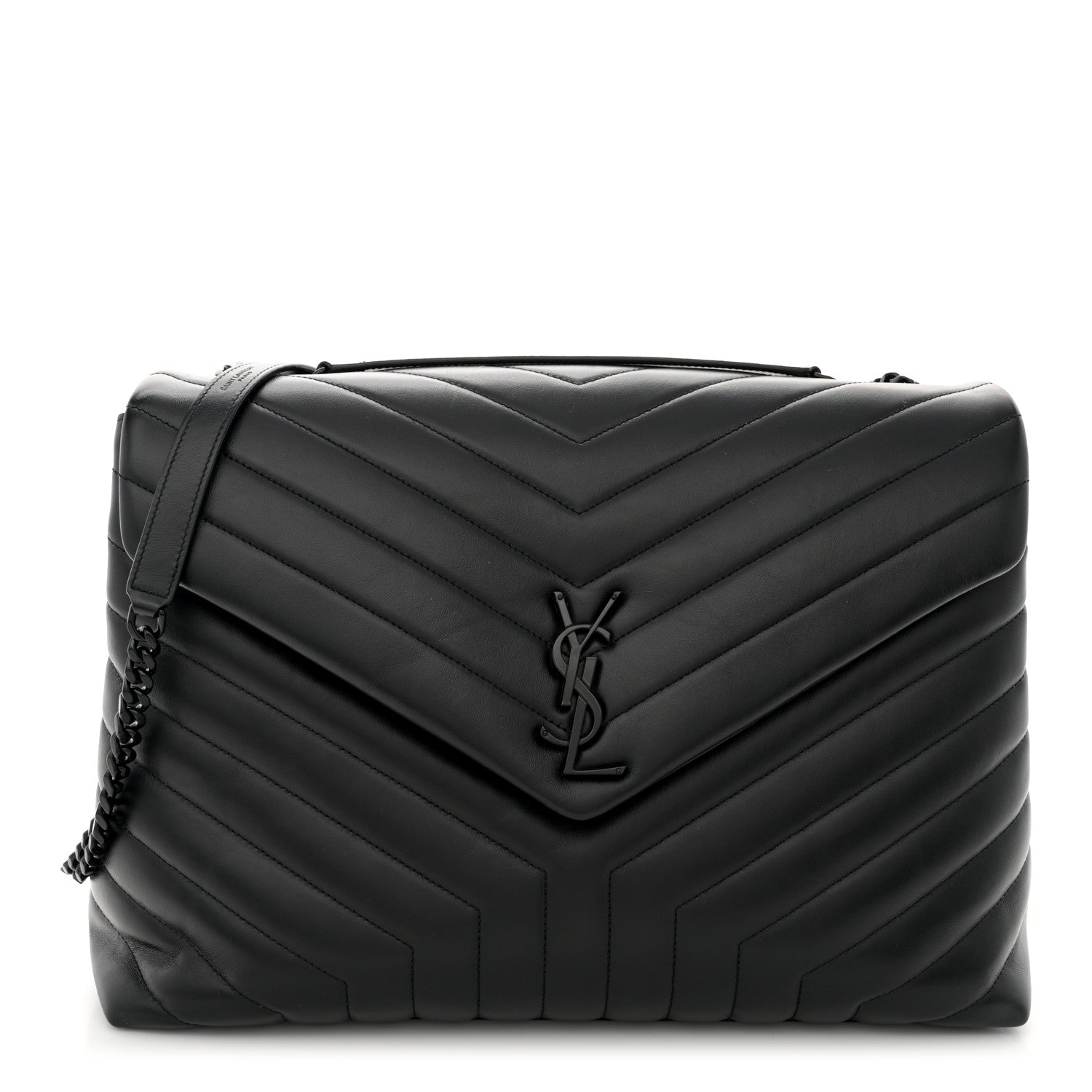 Saint Laurent Calfskin Y Quilted Monogram Monochrome Large Loulou Chain Satchel Black 1 of 12