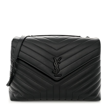 Saint Laurent Calfskin Y Quilted Monogram Monochrome Large Loulou Chain Satchel Black 1 of 12