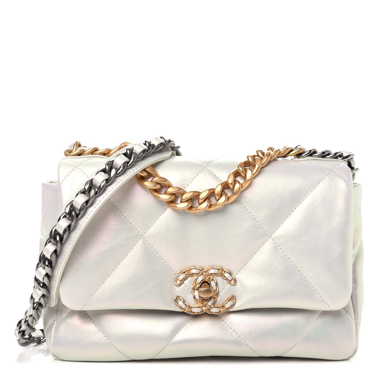 Chanel Iridescent Calfskin Quilted Medium Chanel 19 Flap White 1 of 11