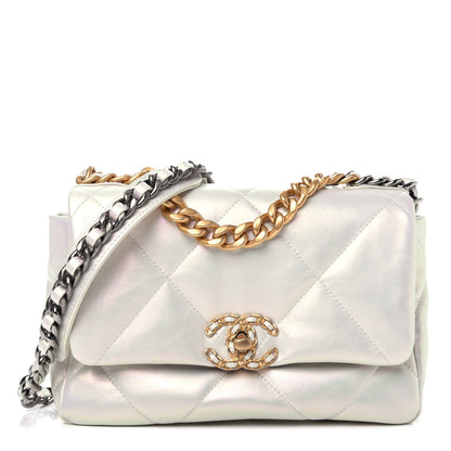Chanel Iridescent Calfskin Quilted Medium Chanel 19 Flap White 1 of 11