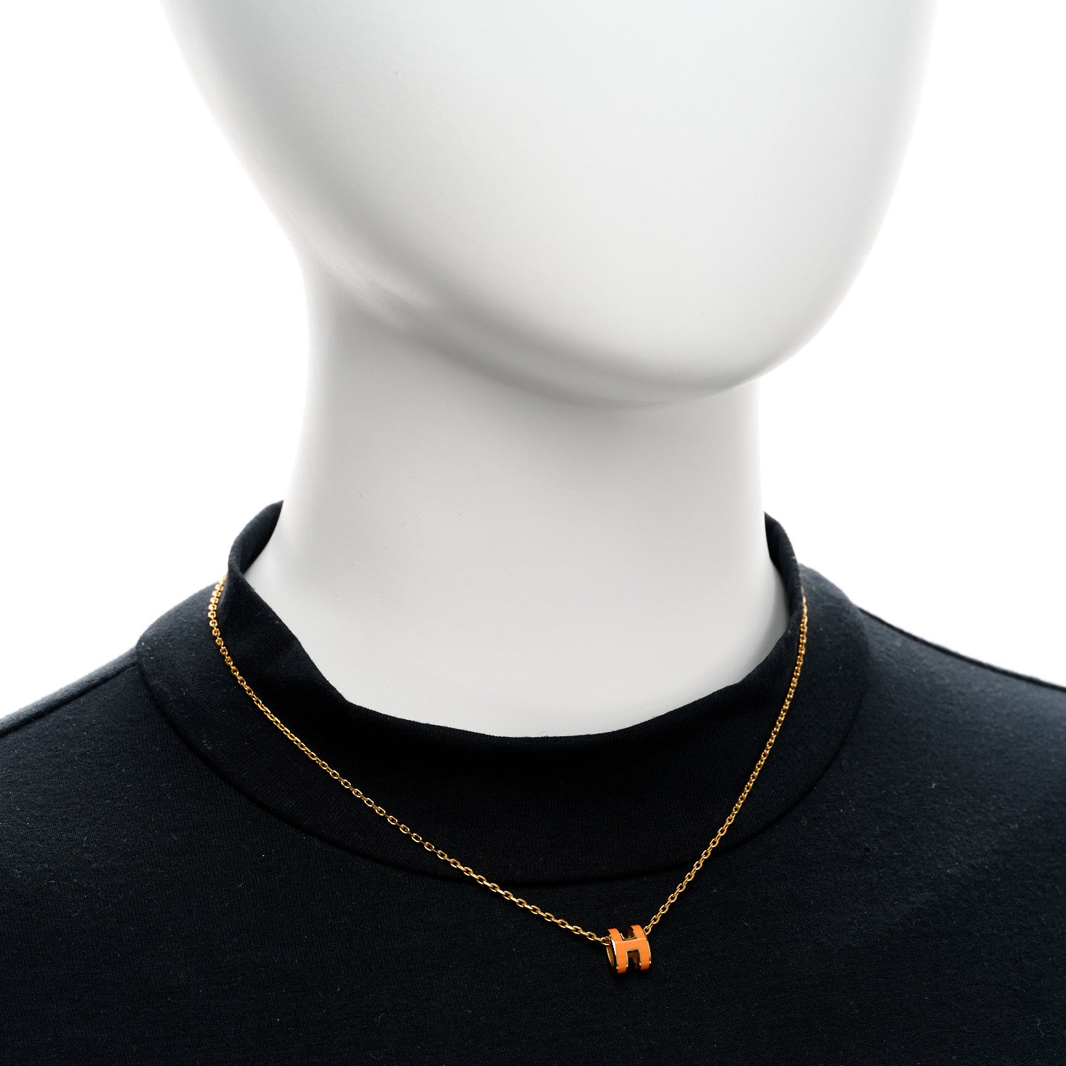 Hermes Lacquered Gold Mini Pop H Pendant Necklace Orange 2 of 6