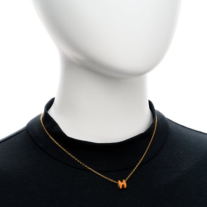 Hermes Lacquered Gold Mini Pop H Pendant Necklace Orange 2 of 6