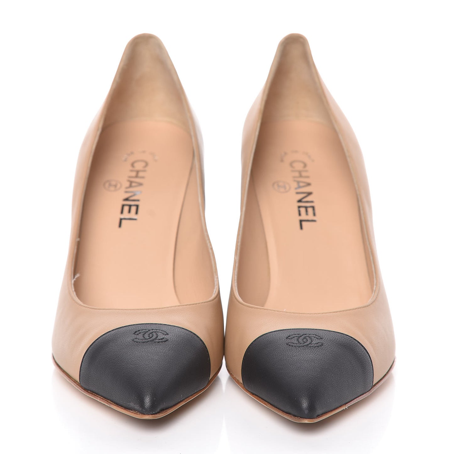 Calfskin Cap Toe Chain Wedge Pumps 39.5 Marron Clair Black