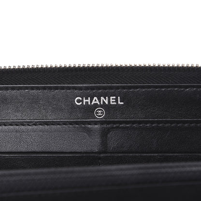 Chanel Lambskin Camellia Embossed Large Zip Around Gusset Wallet Black 5 of 11