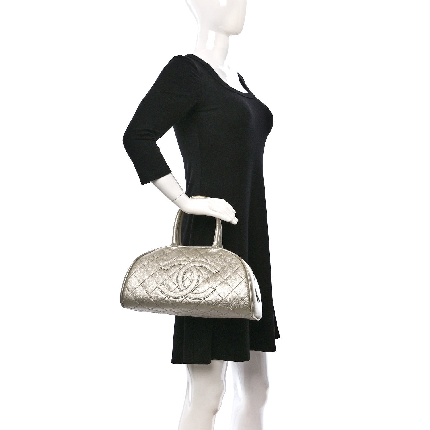 Chanel Metallic Caviar Quilted Bowler Pearl 2 of 17