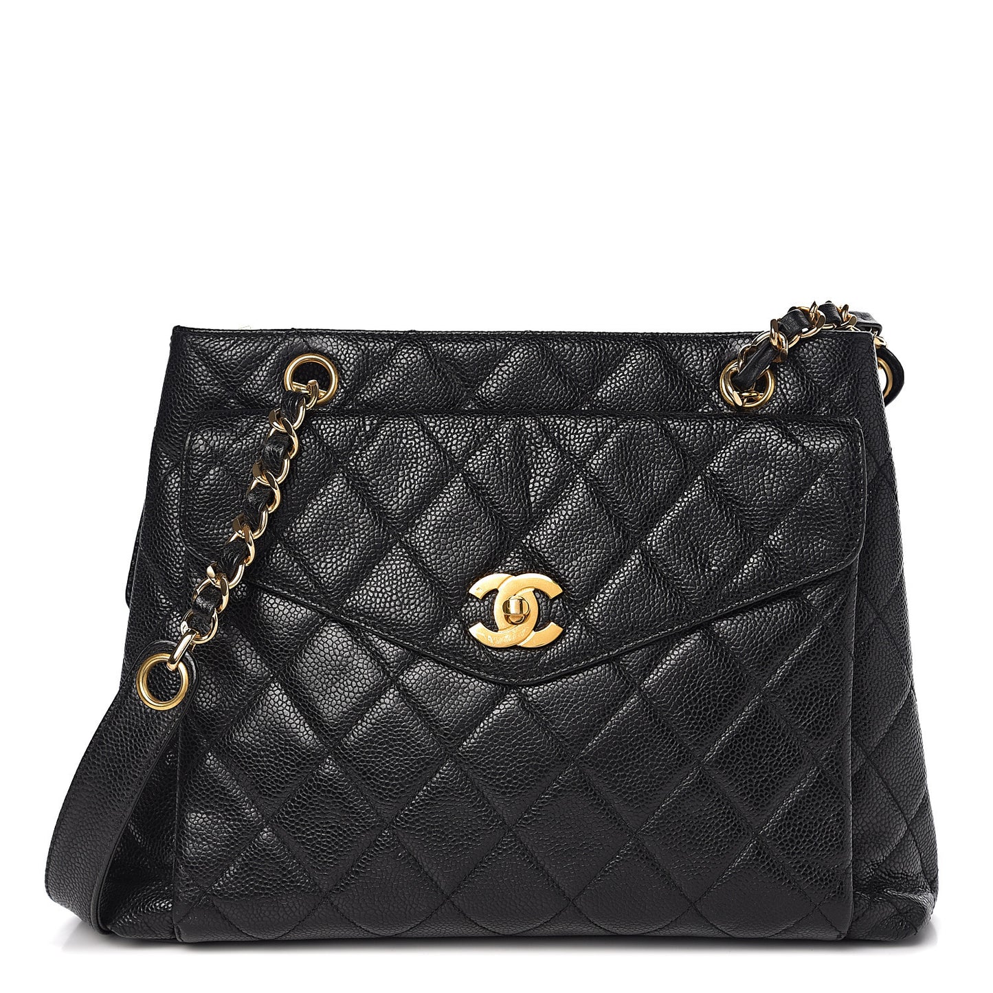 Caviar Quilted Flap Shoulder Bag Black