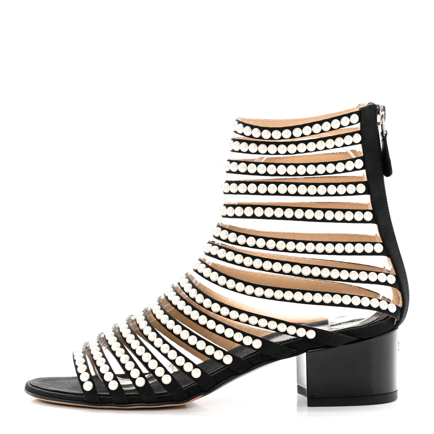 Calfskin Pearl Gladiator Sandals 37.5 Black