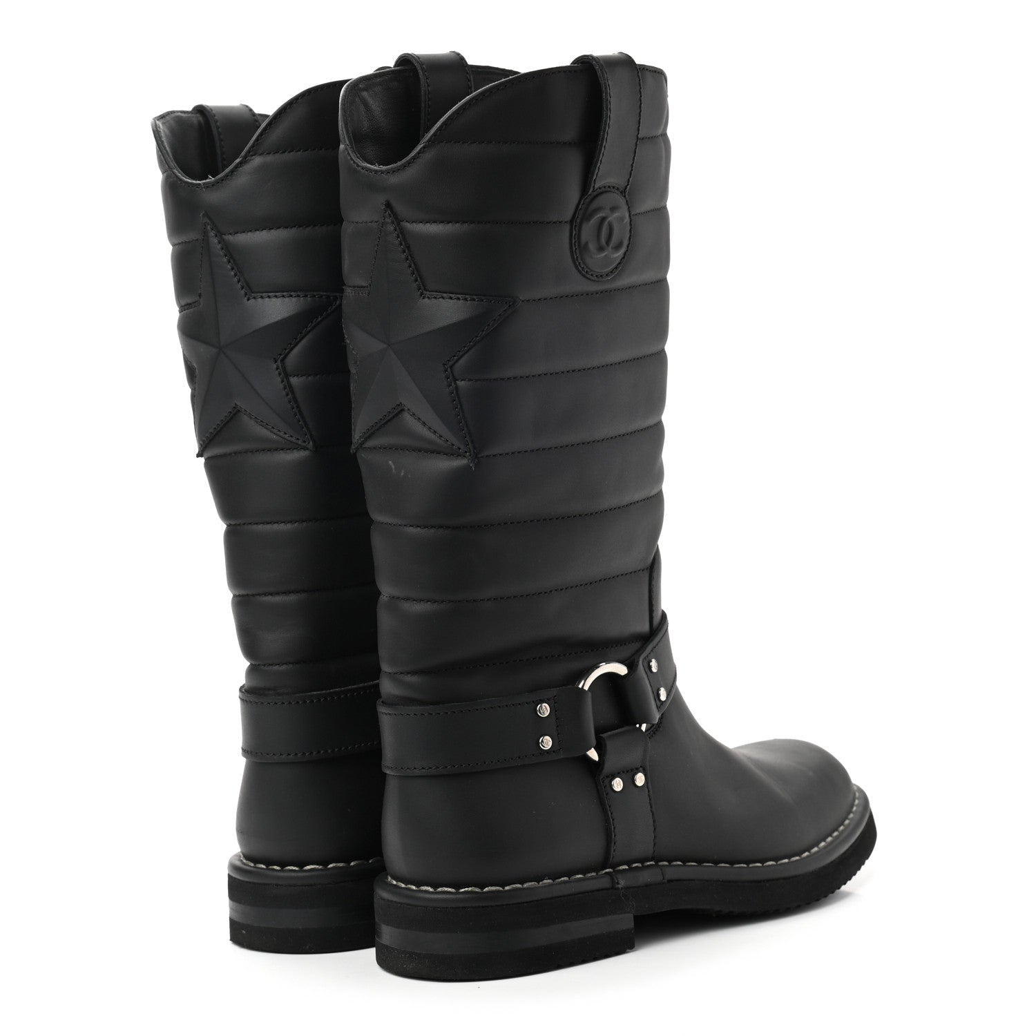 Chanel Calfskin Star Quilted Biker Boots 37 Brown 4 of 10