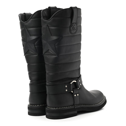 Chanel Calfskin Star Quilted Biker Boots 37 Brown 4 of 10