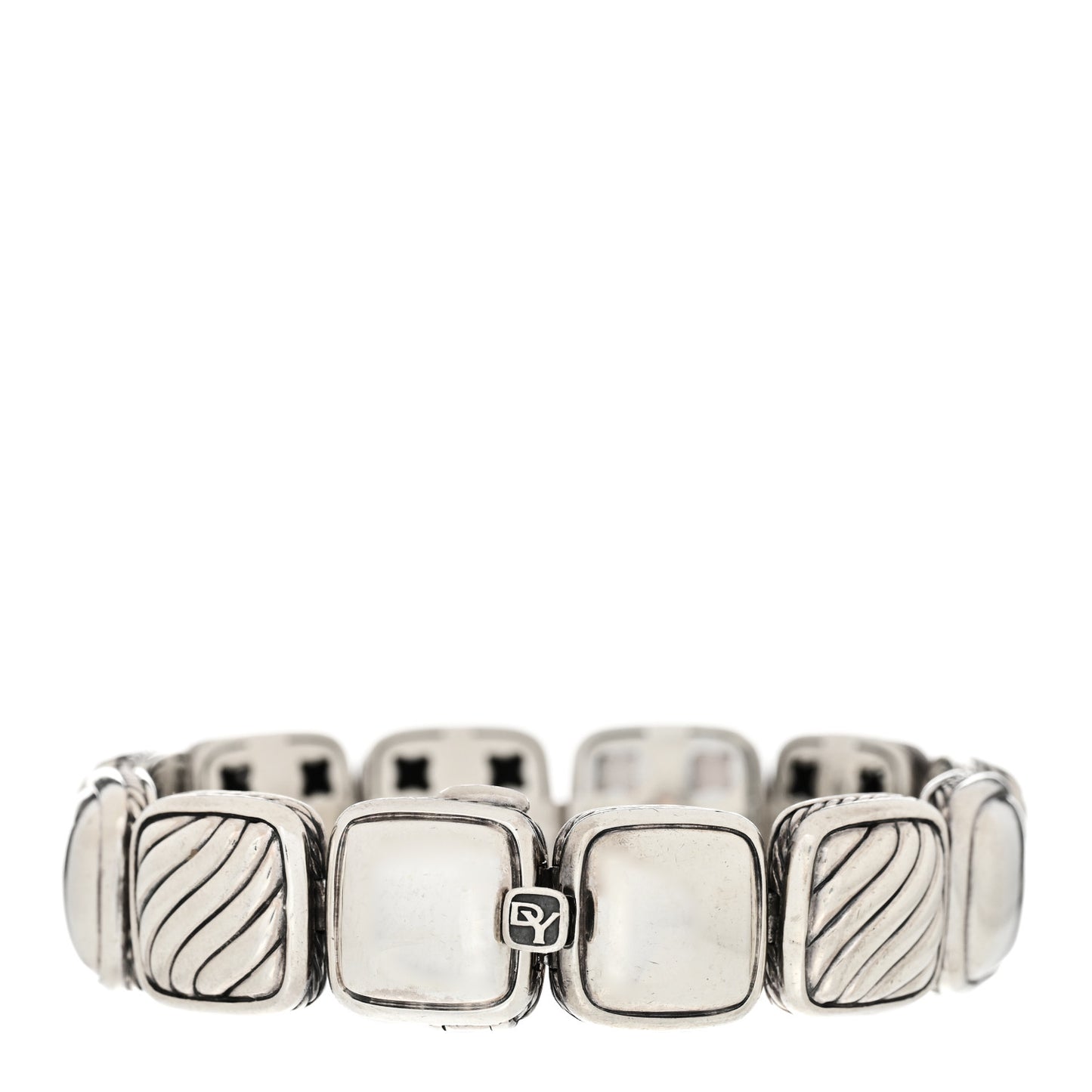 Sterling Silver Diamond Quartz Mother of Pearl Chiclet One Row Bracelet