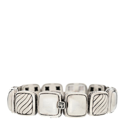 David Yurman Sterling Silver Diamond Quartz Mother of Pearl Chiclet One Row Bracelet 2 of 3