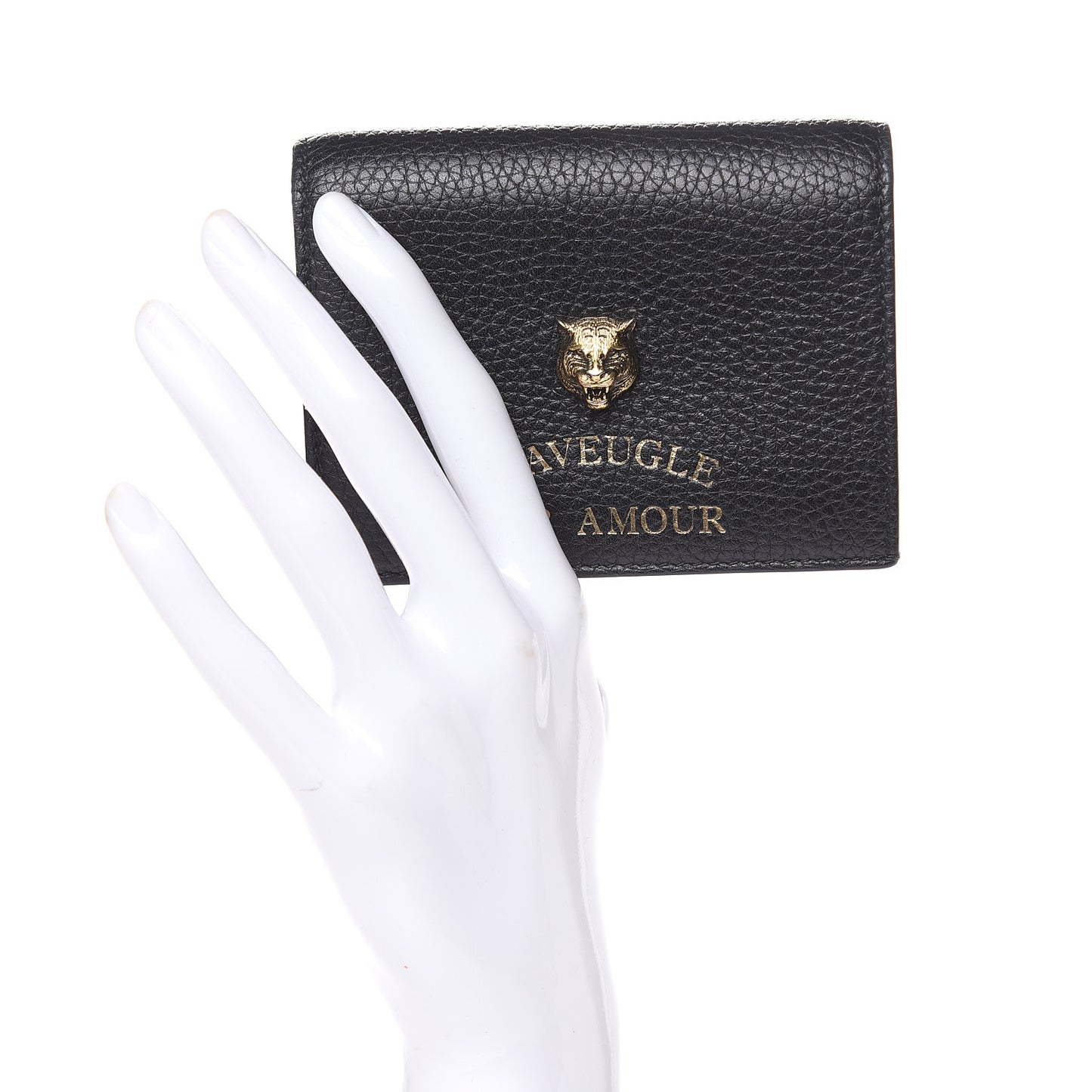 Pebbled Calfskin Animalier Tiger Card Case Black