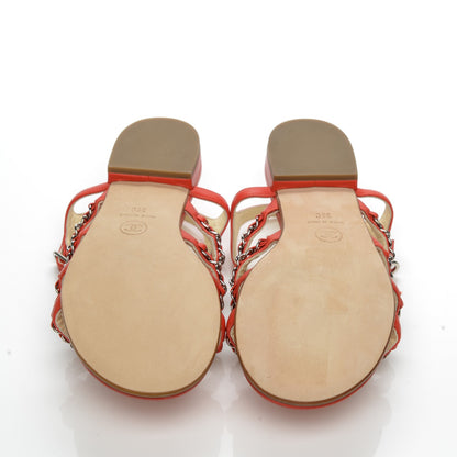 Chanel Calfskin Chain Flat Sandals 35 Red 5 of 8