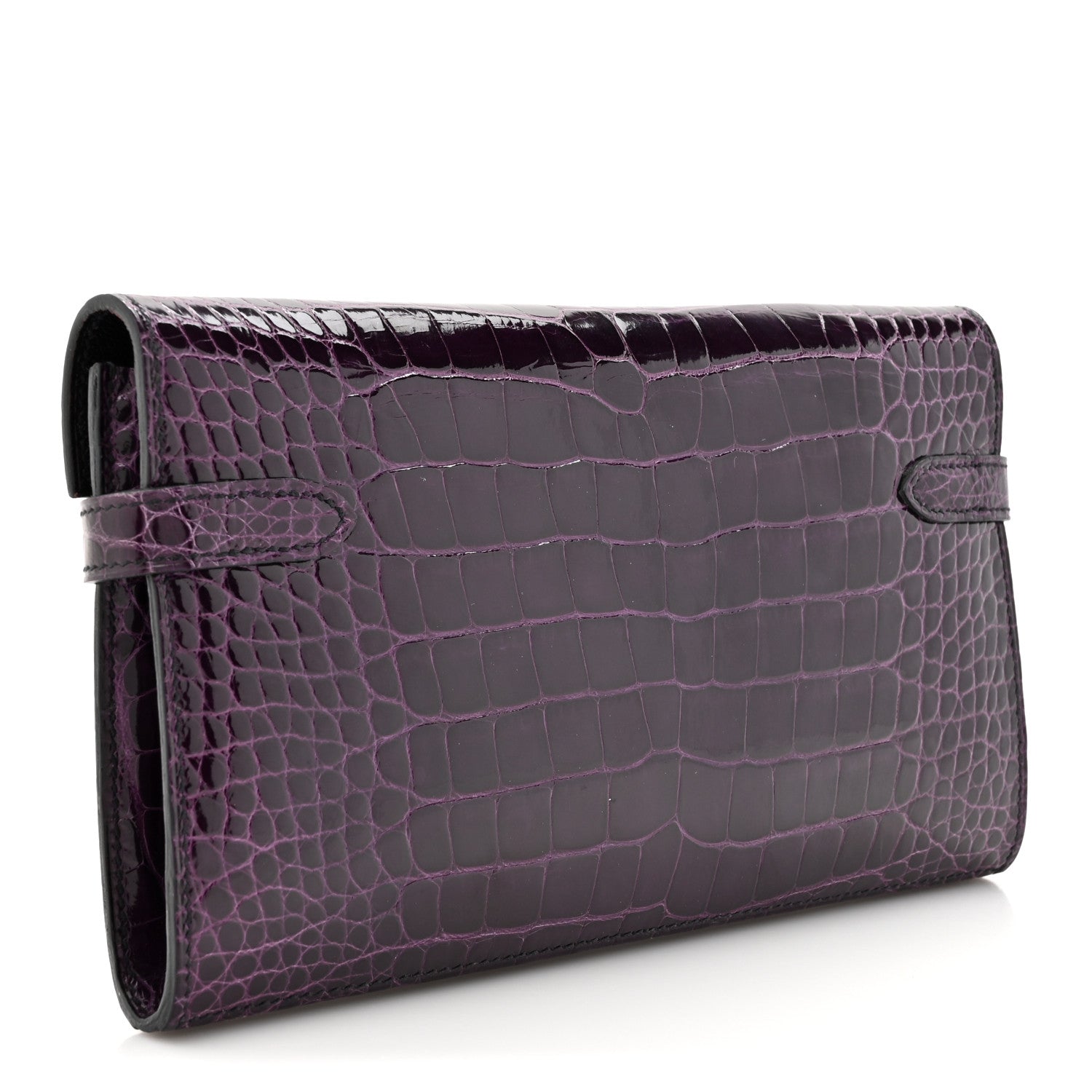 Hermes Shiny Alligator Kelly Longue Wallet Aubergine 3 of 8