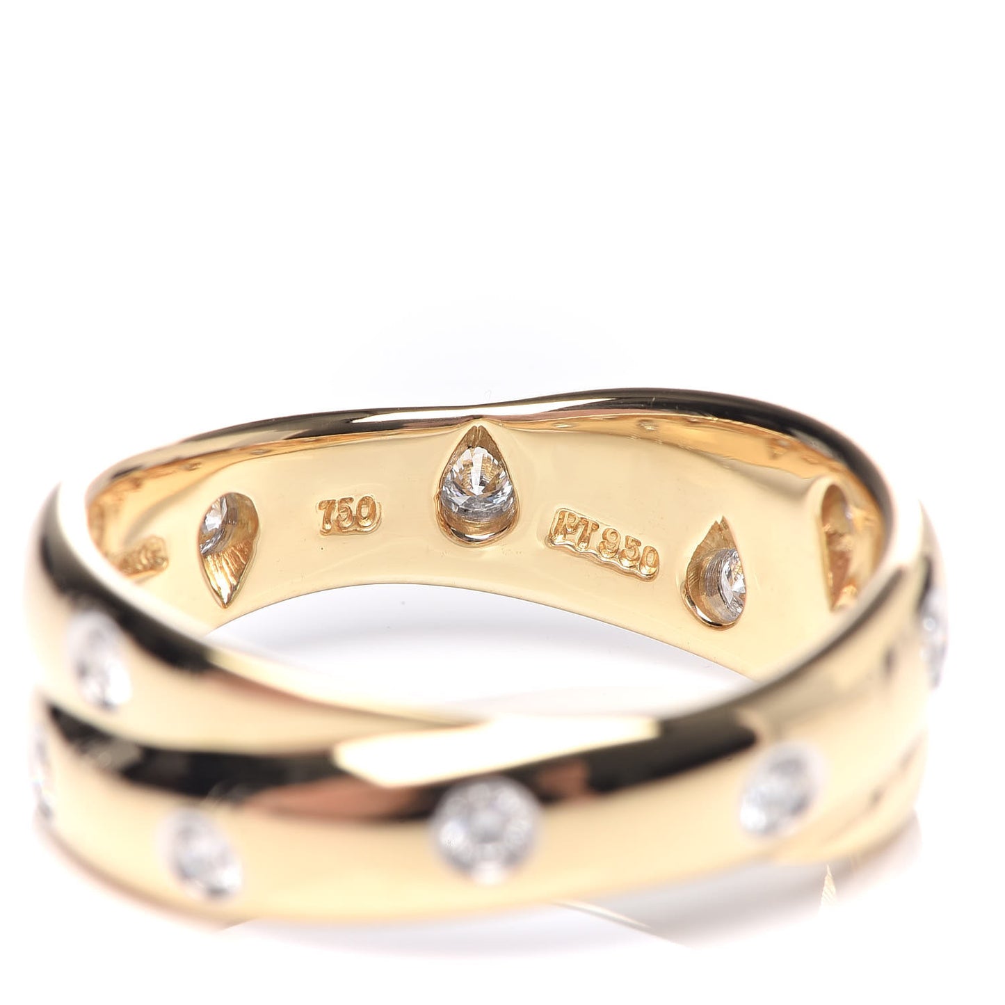 18K Yellow Gold Platinum Diamond Etoile Twist Band Ring 54 6.75