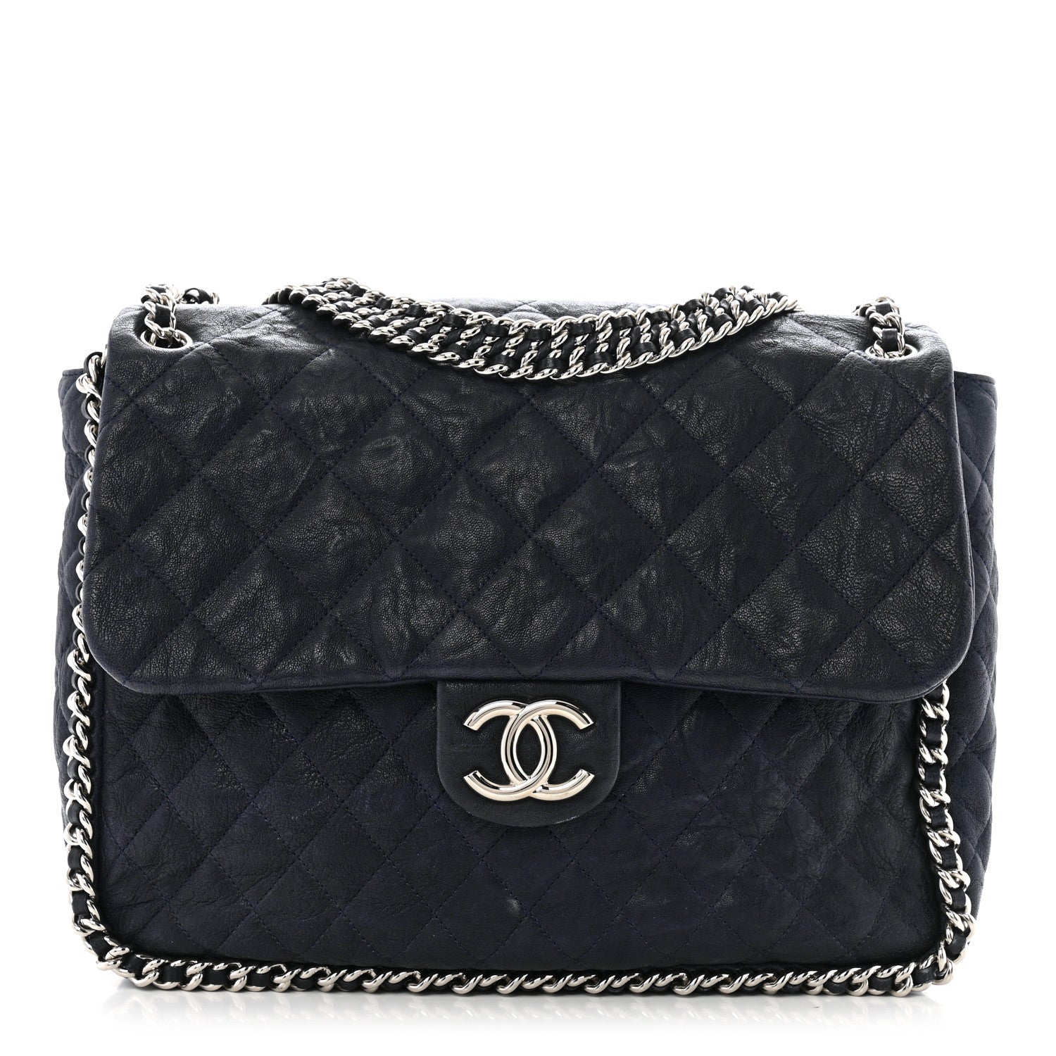 Chanel Washed Lambskin Quilted Maxi Chain Around Flap Navy 1 of 14