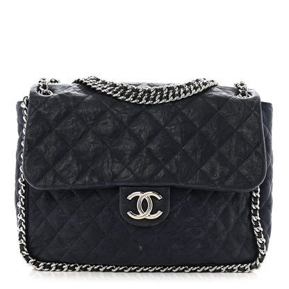 Chanel Washed Lambskin Quilted Maxi Chain Around Flap Navy 1 of 14