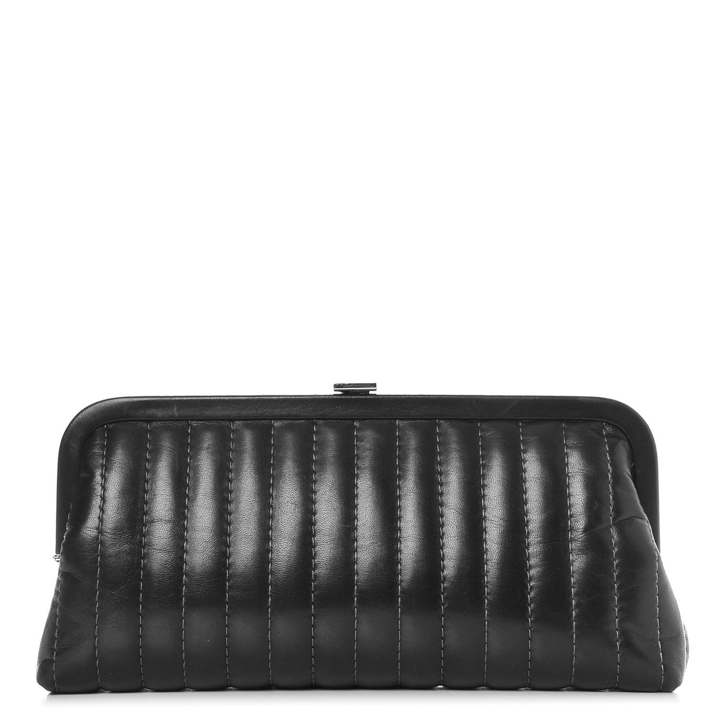 Lambskin Vertical Quilted Mademoiselle Clutch Dark Brown