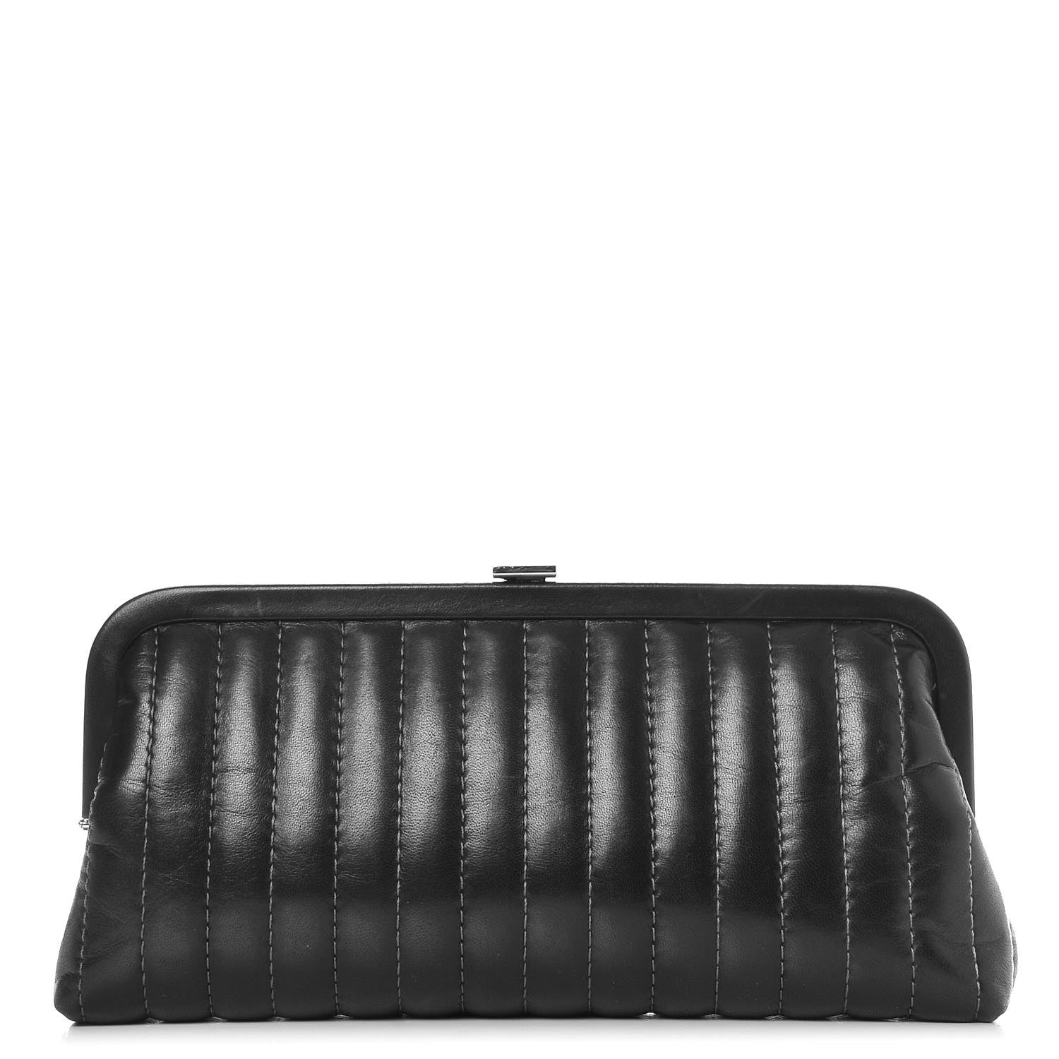 Chanel Lambskin Vertical Quilted Mademoiselle Clutch Dark Brown 1 of 8
