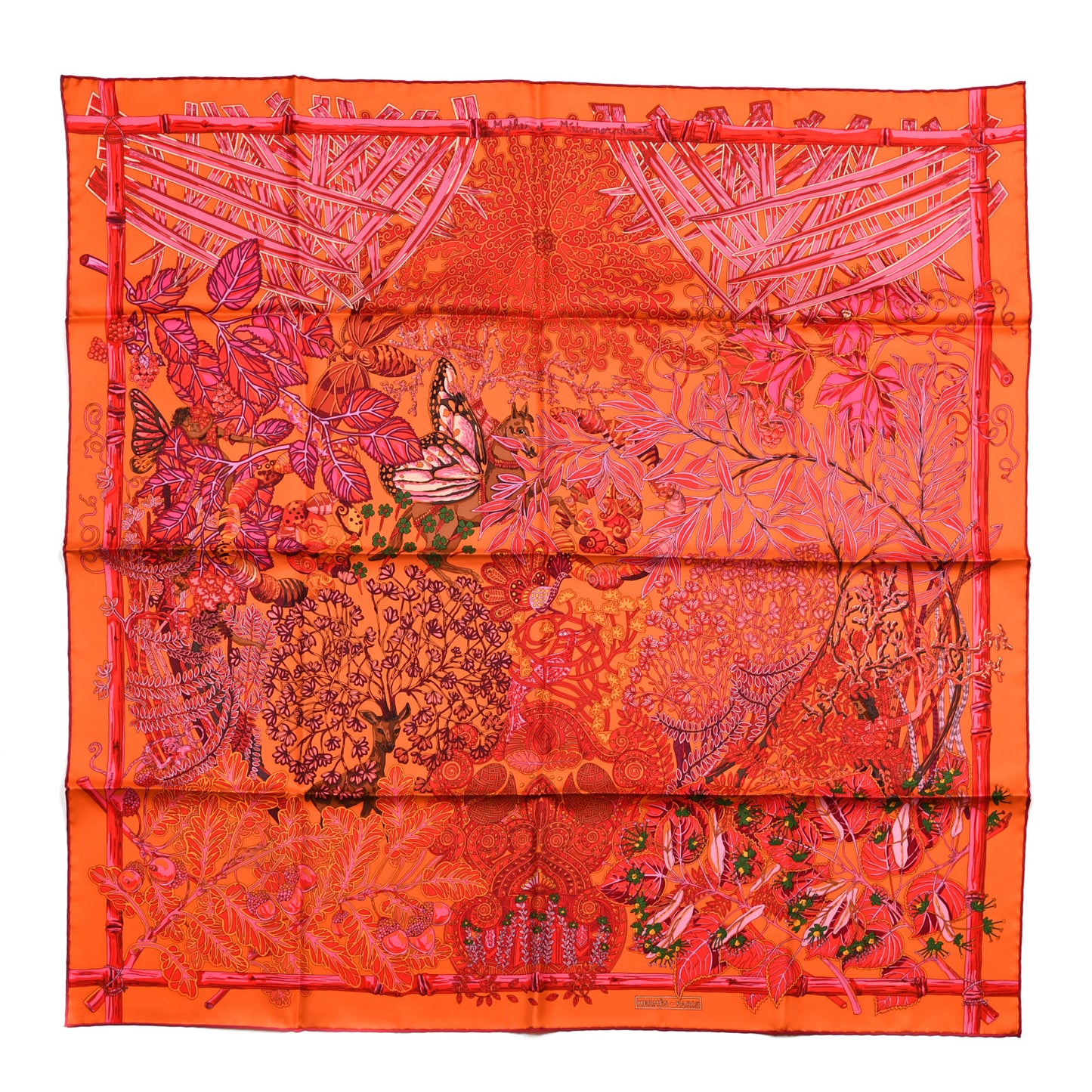 Silk Printed Mythes et Metamorphoses Scarf 90 Orange Rouge Vif Brique