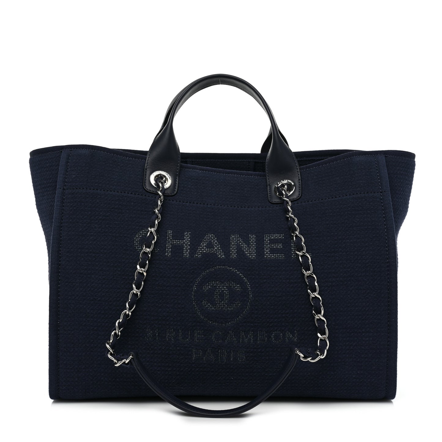 Mixed Fibers Calfskin Medium Deauville Tote Dark Blue