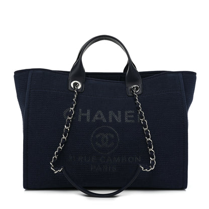 Chanel Mixed Fibers Calfskin Medium Deauville Tote Dark Blue 1 of 12