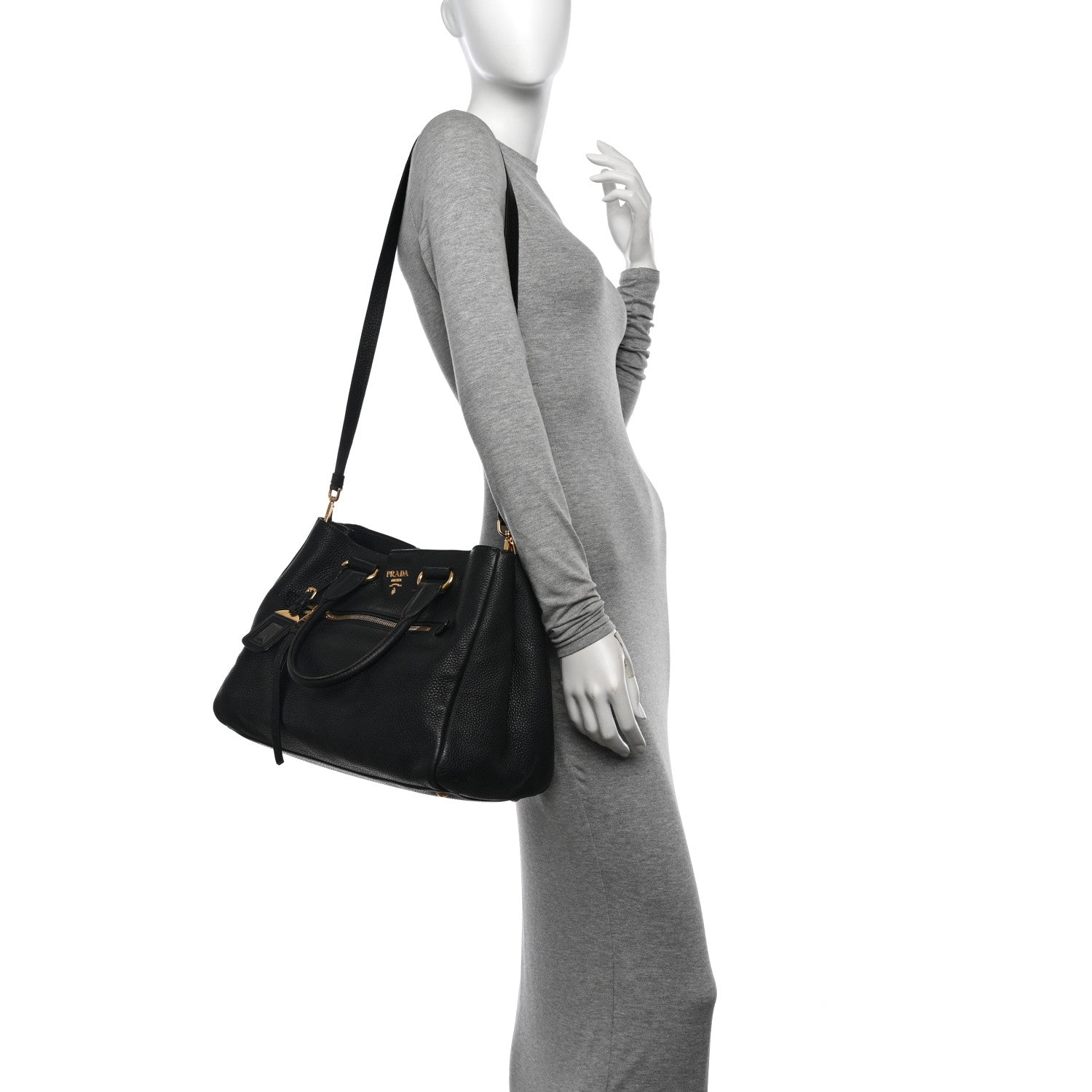 Prada Vitello Daino Shopping Satchel Black 2 of 15