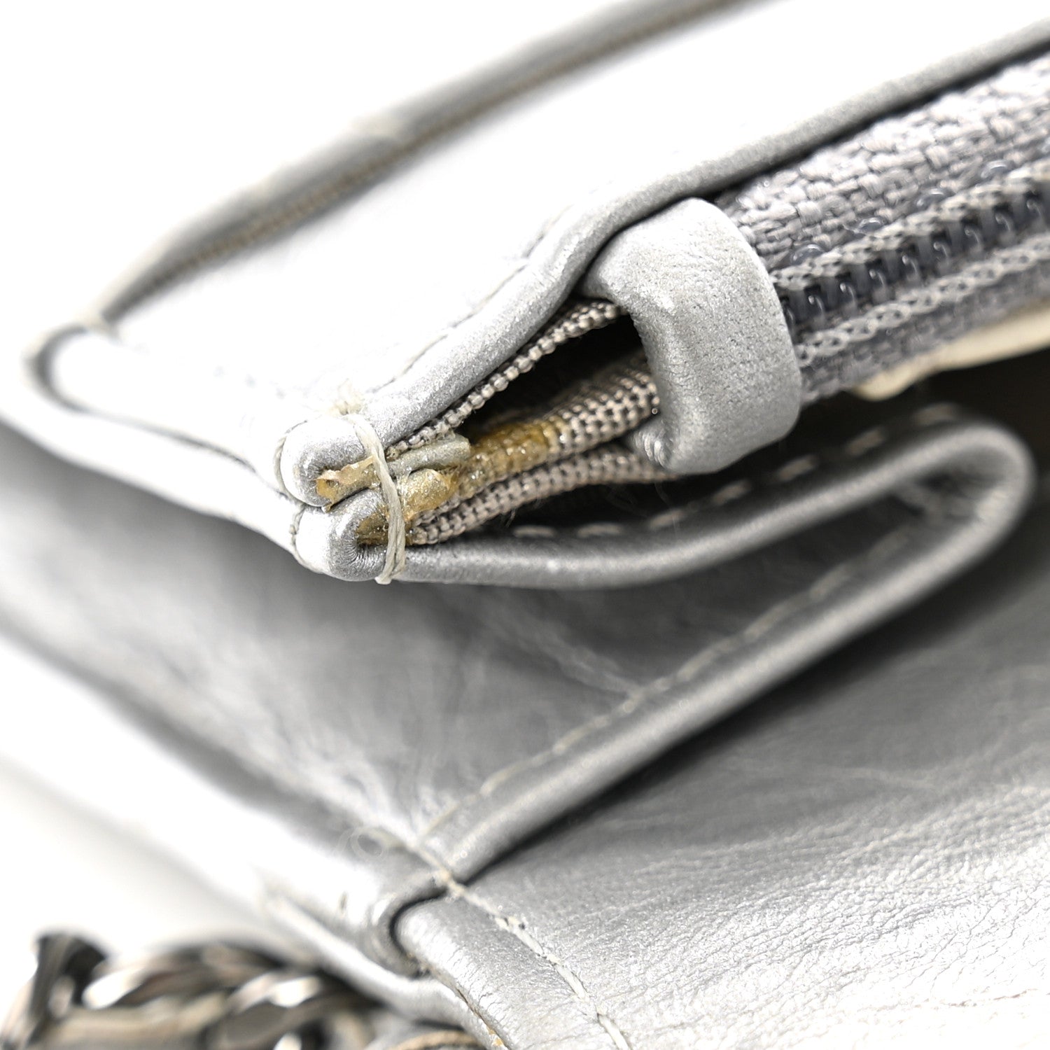 Chanel Metallic Aged Calfskin Quilted Wallet on Chain WOC Silver 14 of 14