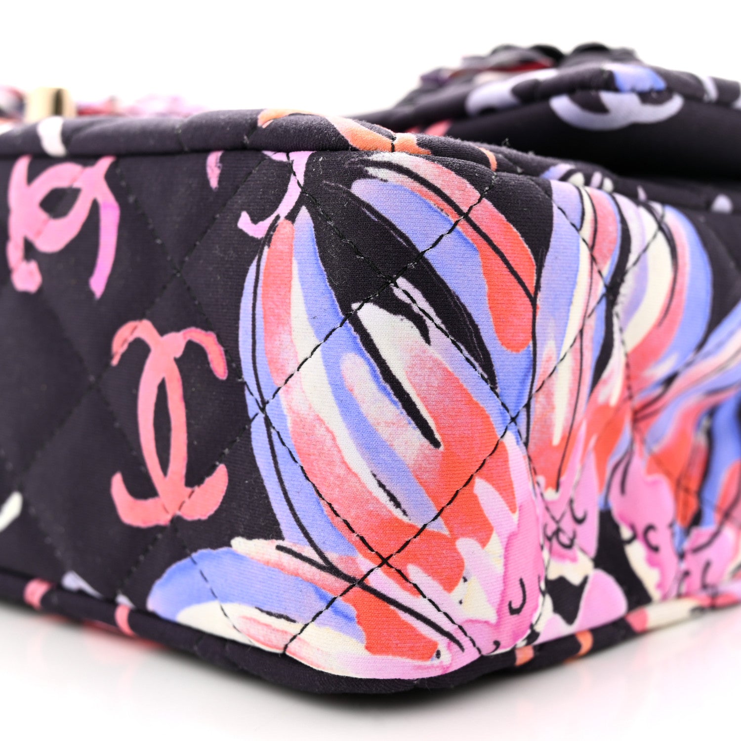 Chanel Printed Fabric Quilted Camellia Flap Black Multicolor 10 of 10
