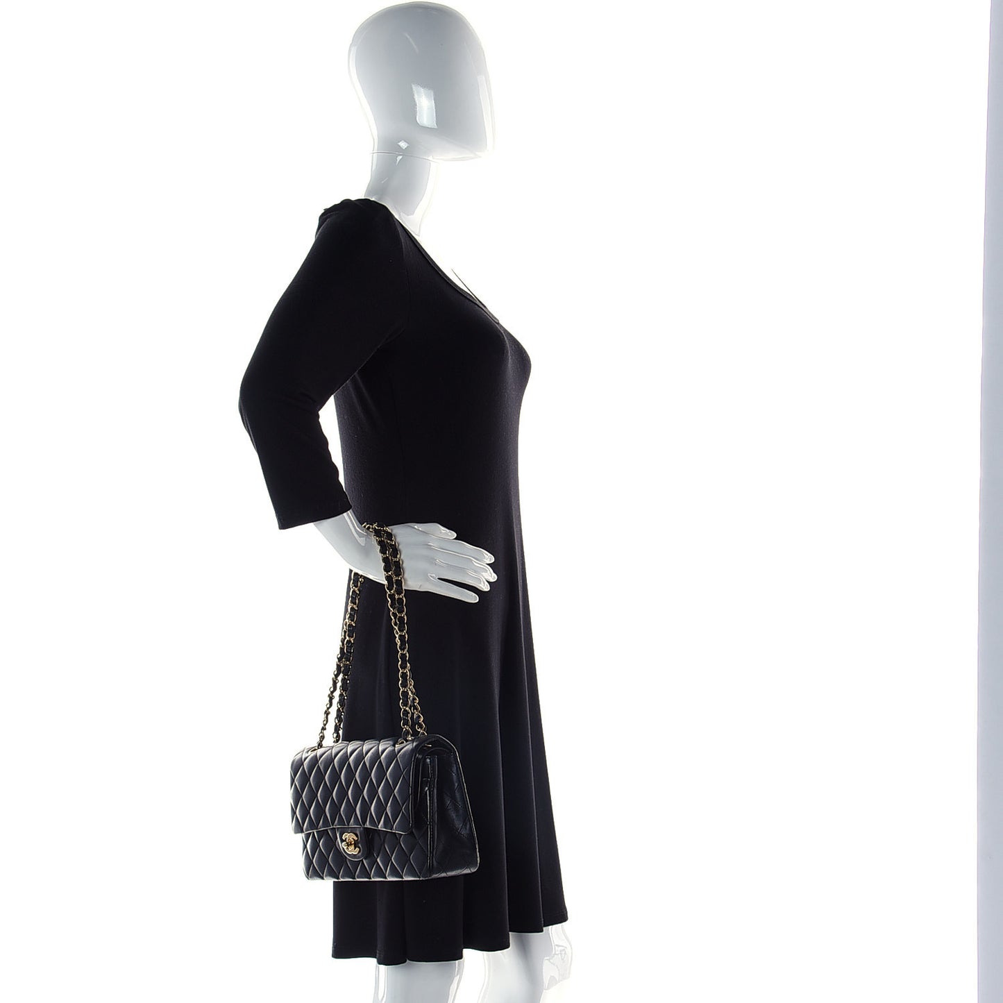 Lambskin Quilted Medium Double Flap Black