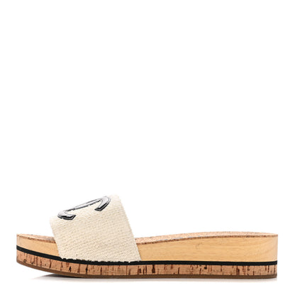 Chanel Tweed Cork CC Mule Sandal 40 White 1 of 10