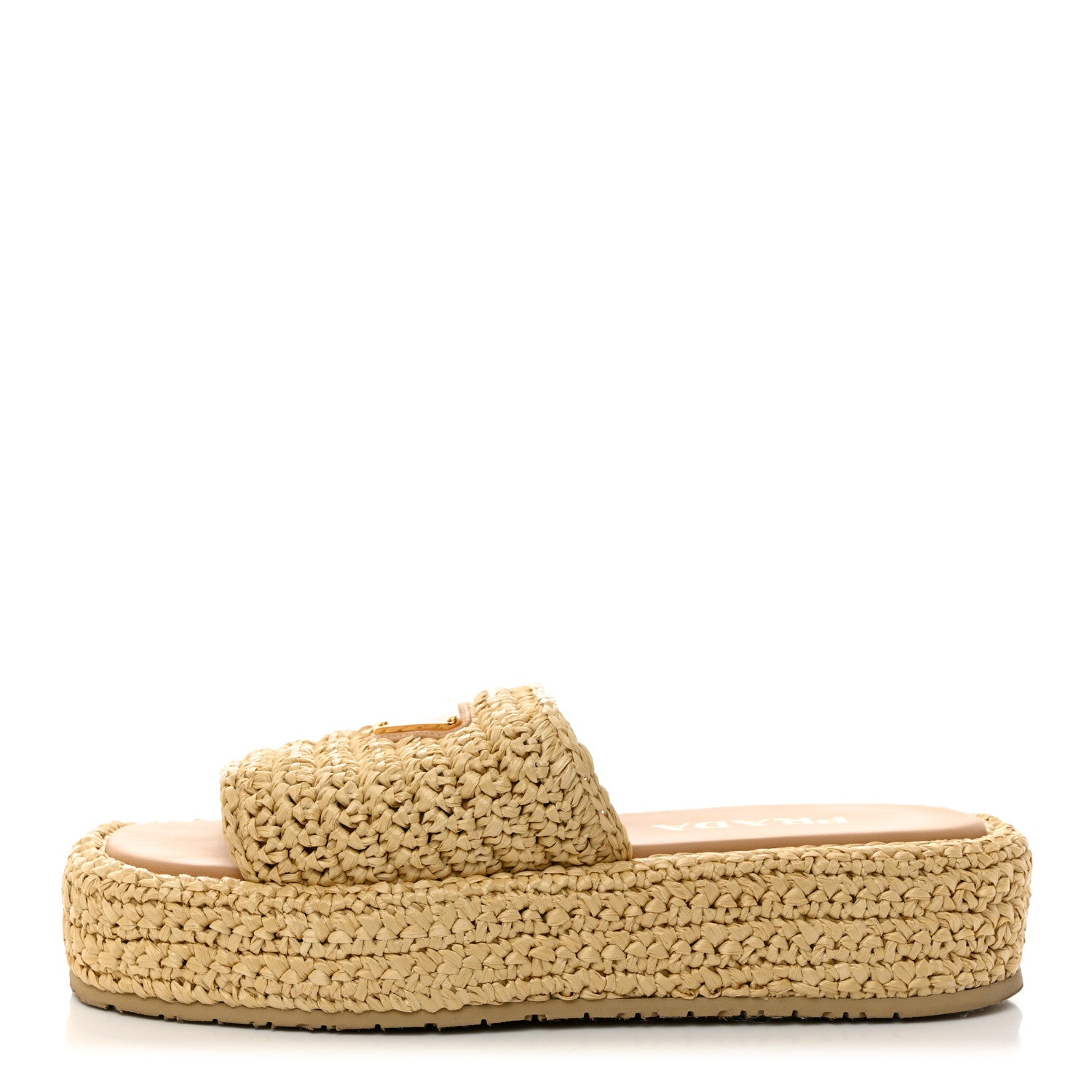 Prada Raffia Metal Triangle Logo Woven Flatform 35mm Slide Sandals 36 Naturale 1 of 9