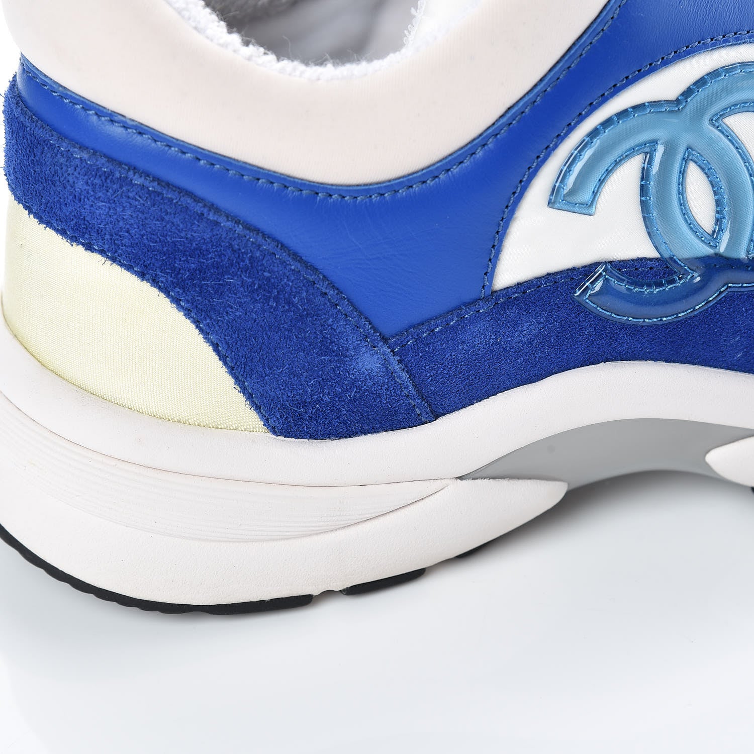 Chanel Nylon Lambskin Suede CC Womens Sneakers 37.5 Blue White Black 12 of 13