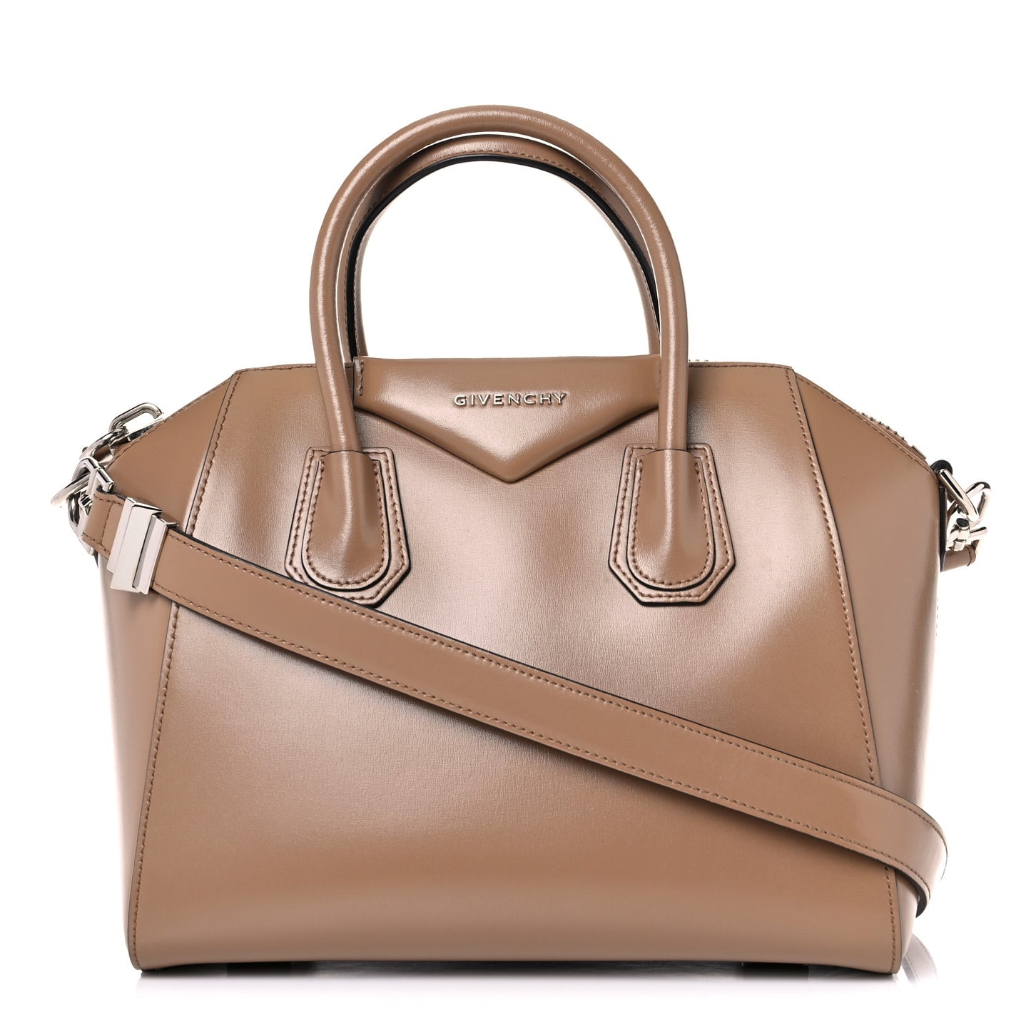 Shiny Lord Calfskin Small Antigona Dark Beige