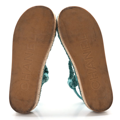 Chanel Cord Lambskin Quilted Logo Sandals 38 Teal Blue 5 of 7