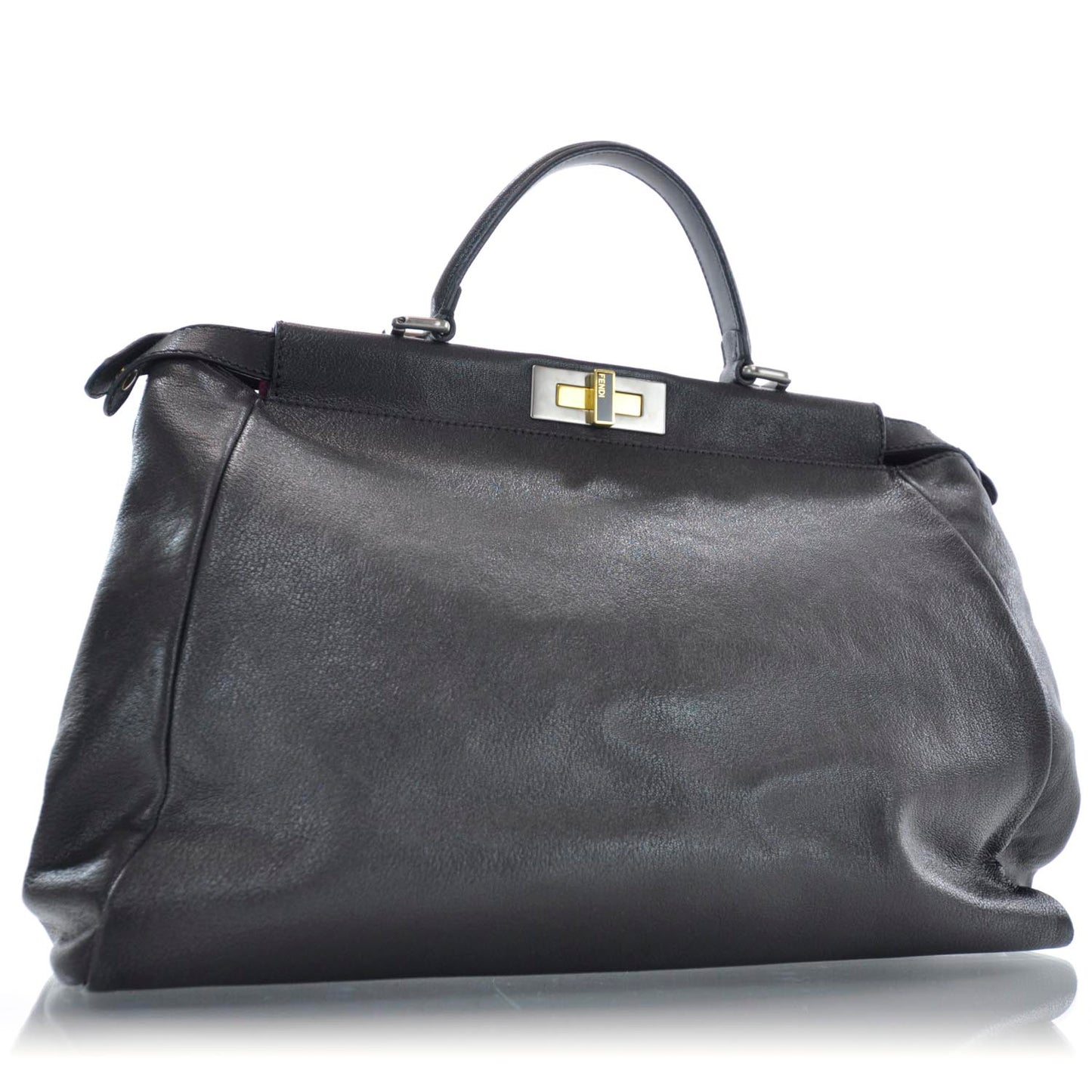 Goatskin Large Peekaboo Iconic Satchel Black Lampone