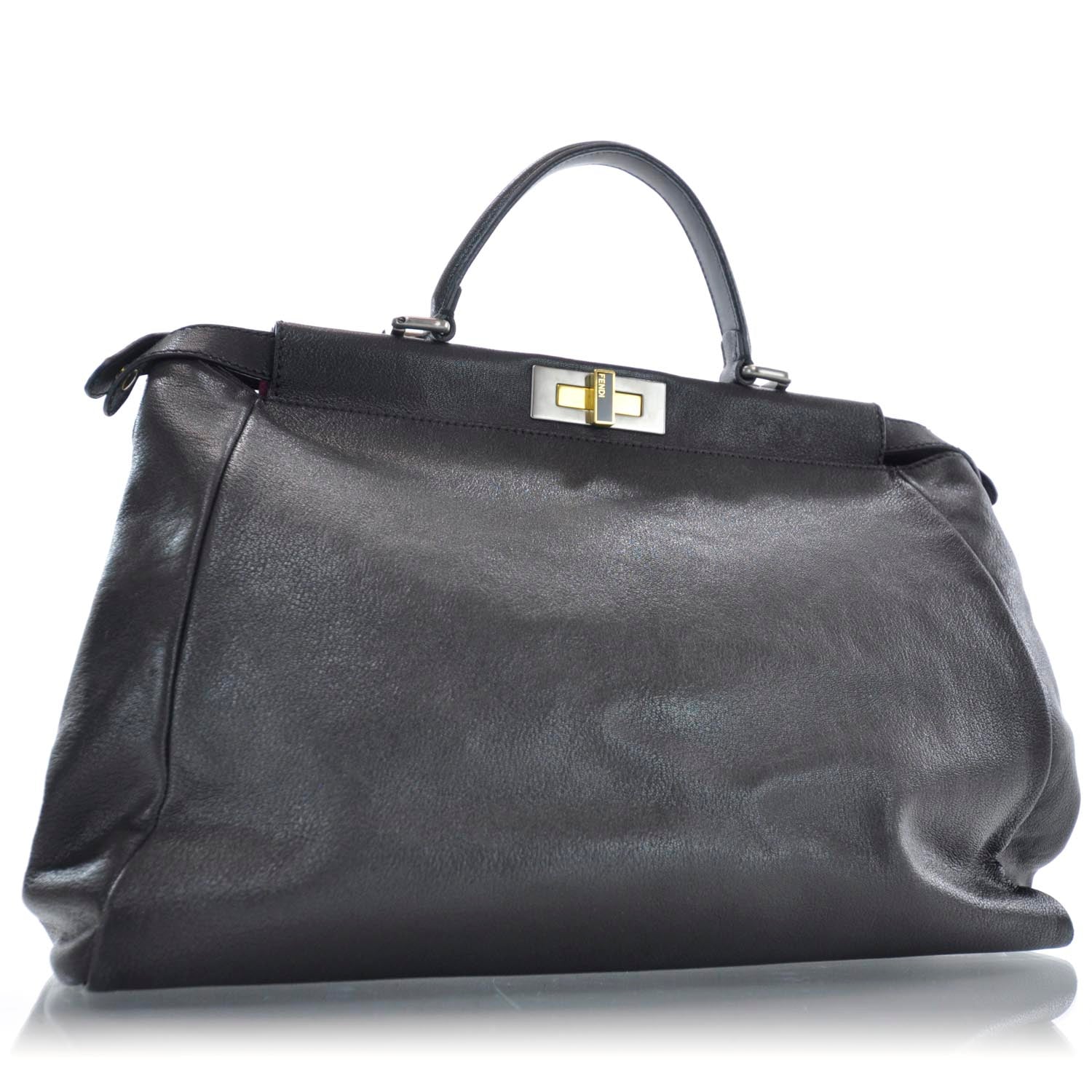 Fendi Goatskin Large Peekaboo Iconic Satchel Black Lampone 3 of 12