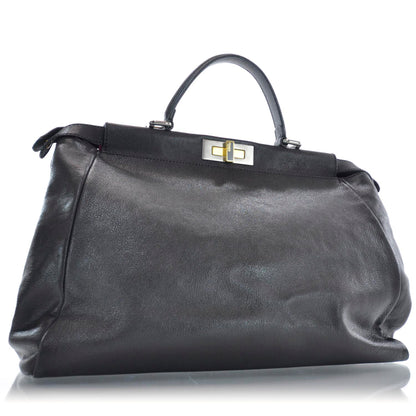 Fendi Goatskin Large Peekaboo Iconic Satchel Black Lampone 3 of 12