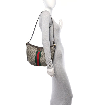 Gucci GG Supreme Monogram Textured Dollar Calfskin Web Small Ophidia Half Moon Hobo Beige Ebony New Acero 2 of 12