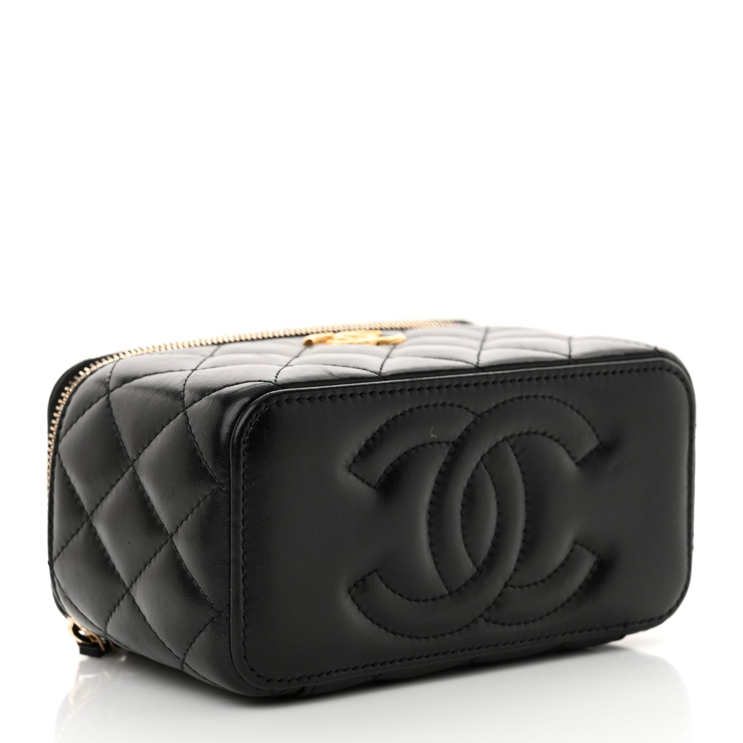 Lambskin Quilted Small Pillow Crush Vanity Case With Chain Black