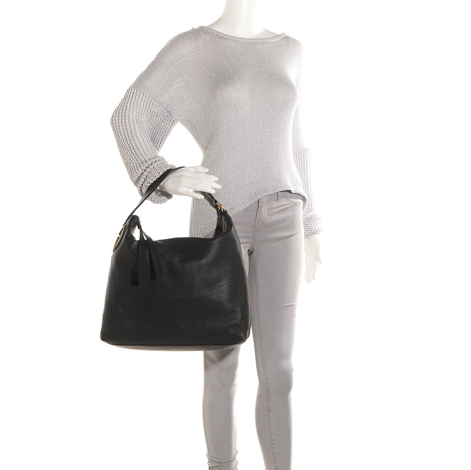Gucci Leather Medium Twill Hobo Black 2 of 9