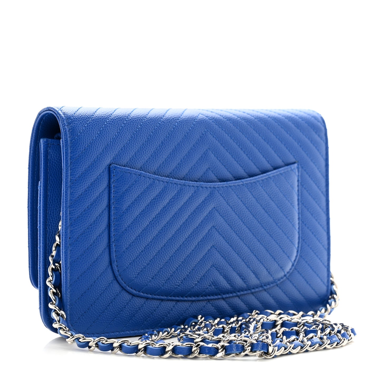 Caviar Chevron Quilted Wallet On Chain WOC Bright Blue