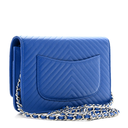 Chanel Caviar Chevron Quilted Wallet On Chain WOC Bright Blue 3 of 12