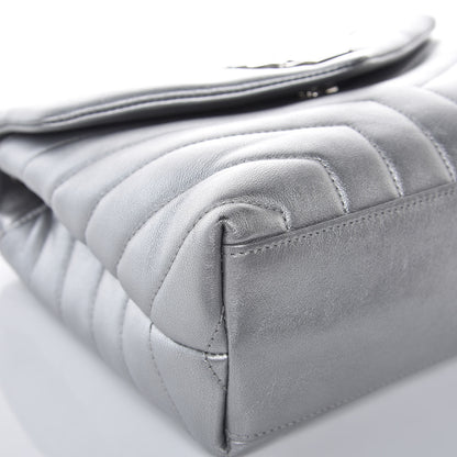 Saint Laurent Calfskin Y Quilted Monogram Small Loulou Chain Satchel Silver 9 of 14