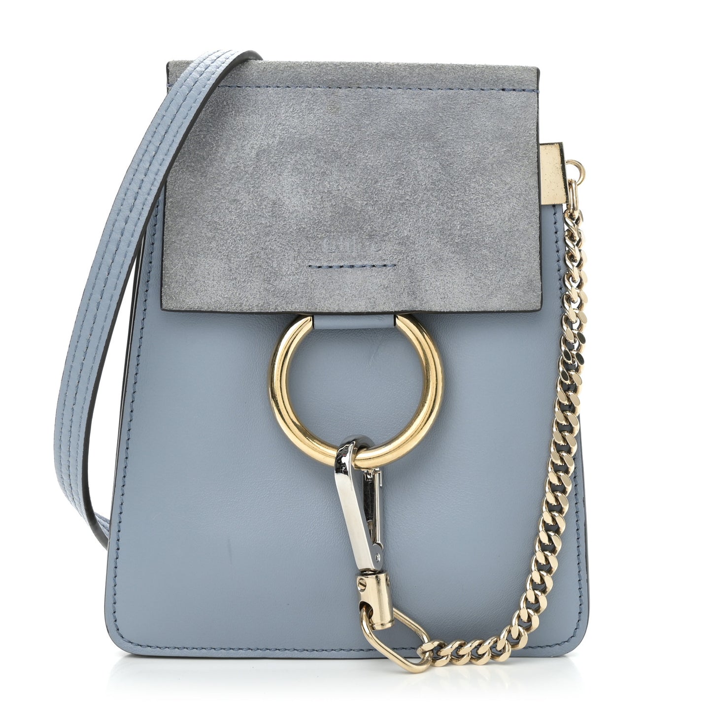 Suede Calfskin Mini Faye Bracelet Bag Washed Blue