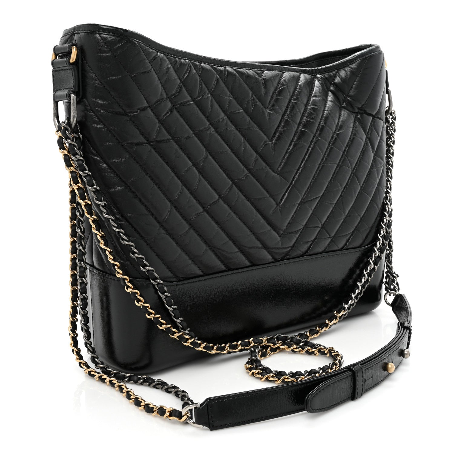 Chanel Aged Calfskin Chevron Quilted Large Gabrielle Hobo Black 3 of 18