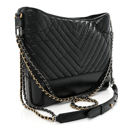 Chanel Aged Calfskin Chevron Quilted Large Gabrielle Hobo Black 3 of 18