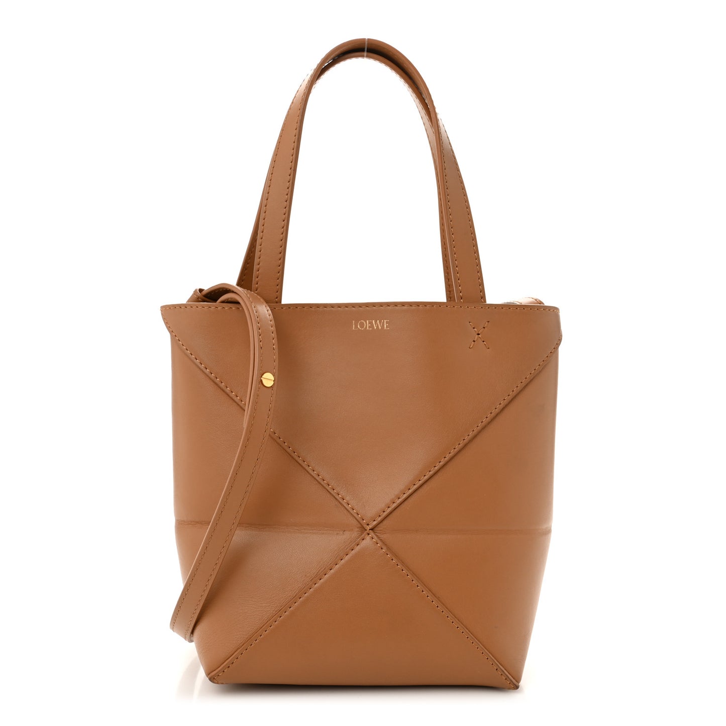Shiny Calfskin Mini Puzzle Fold Tote Warm Desert